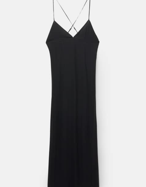 Pull&Bear - Vestito midi nero aperto dietro - view 1