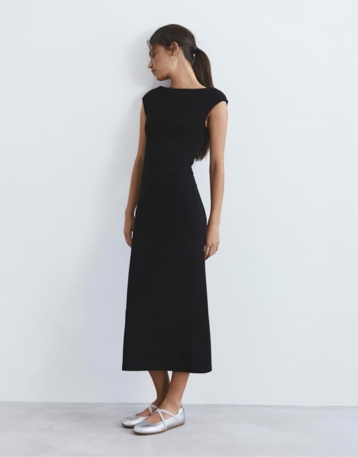 Pull&Bear - Vestito midi nero, 2 di 4