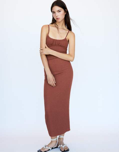 Pull&Bear - Vestito midi stile grezzo color melanzana - view 1