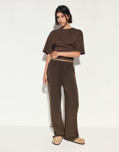 Pull&Bear vide bukser i modal i brun - view 1