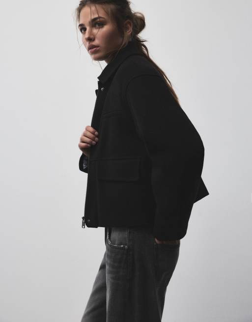 Pull&Bear vilten jack in zwart, 2 van 7