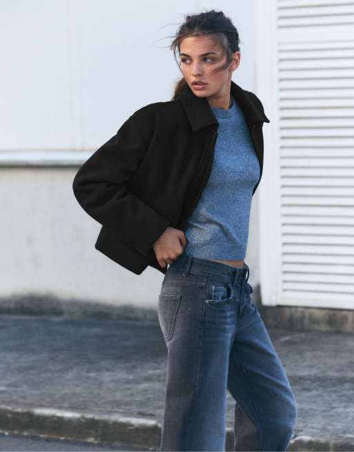 Pull&Bear vilten jack in zwart, 6 van 7