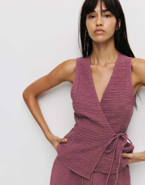 Pull&Bear - Vinrød top med krøllet look og krydset front - view 1