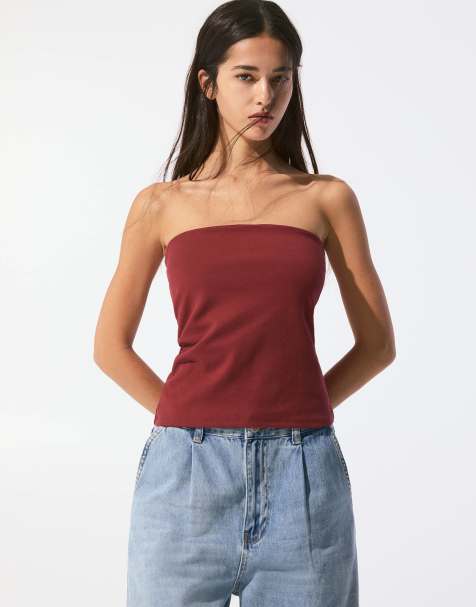 Pull&Bear – Vinröd bandeau-topp i lång modell - view 1