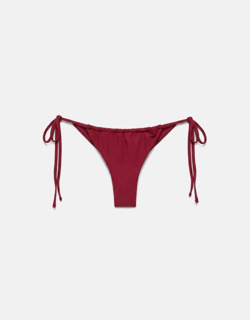 Pull&Bear – Vinröd bikiniunderdel med indragning, 5 av 7