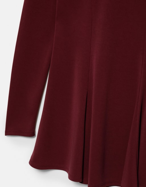 Pull&Bear – Vinröd, kort klänning med böljande fåll, 4 av 4