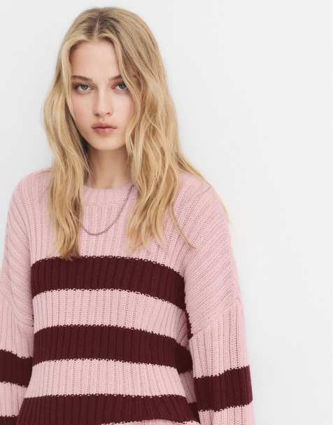 Pull&Bear – Vinröd, randig tröja - view 1