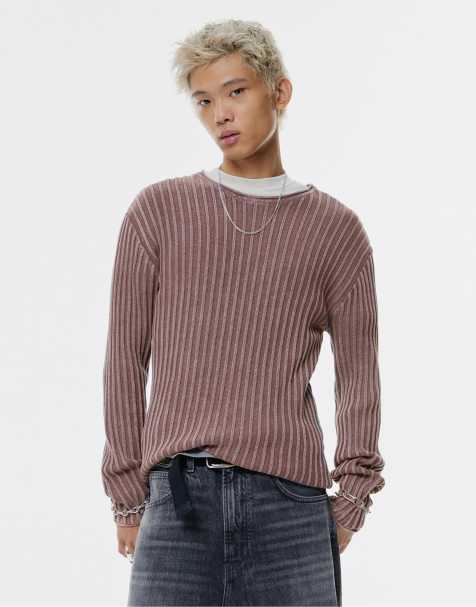 Pull&Bear – Vinröd, stentvättad tröja i ribbat tyg - view 1