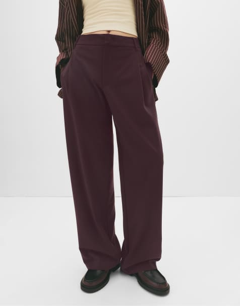 Pull&Bear – Vinröda, figursydda byxor med veck - view 1