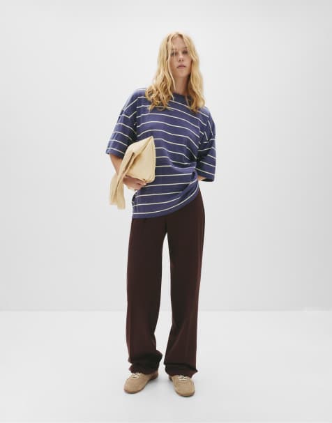 Pull&Bear – Vinröda finbyxor med raka ben och hög midja - view 1