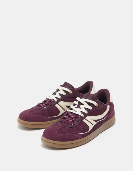 Pull&Bear – Vinröda sneakers i retrostil med snörning, 2 av 4
