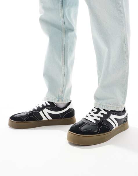Pull&Bear vintage contrast trainer in black  - view 1