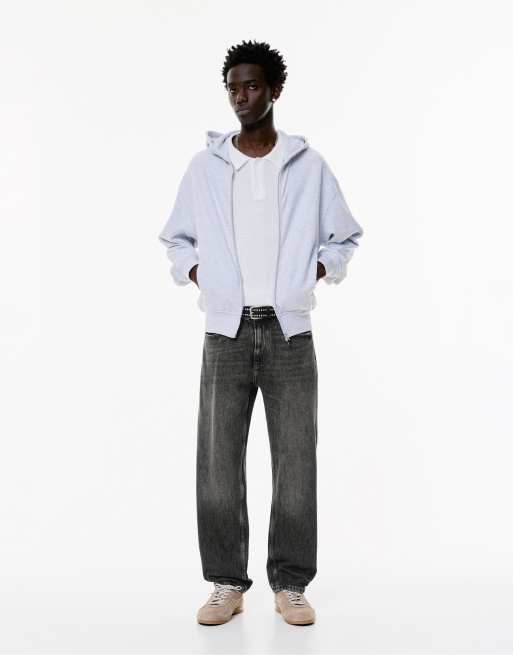 Pull&Bear – Vintage-Jeans in verblasstem Schwarz mit geradem Bein