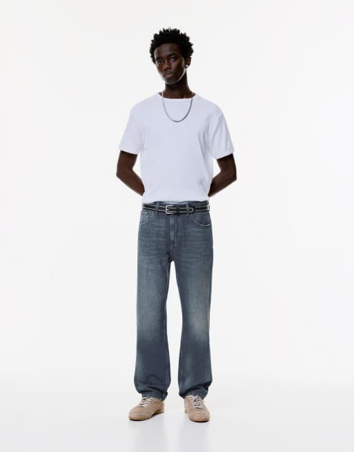 Pull&Bear - Vintage jeans met rechte pijpen in donkerblauw