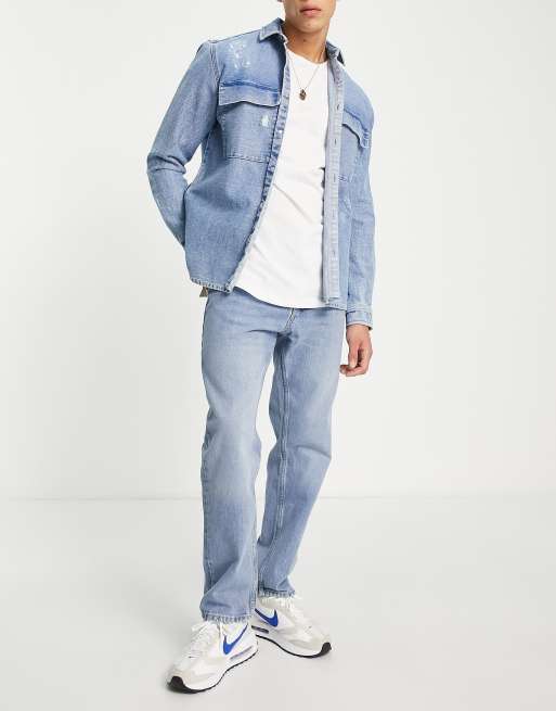 Pull&Bear – Vintage-Jeans mit geradem Bein in Hellblau