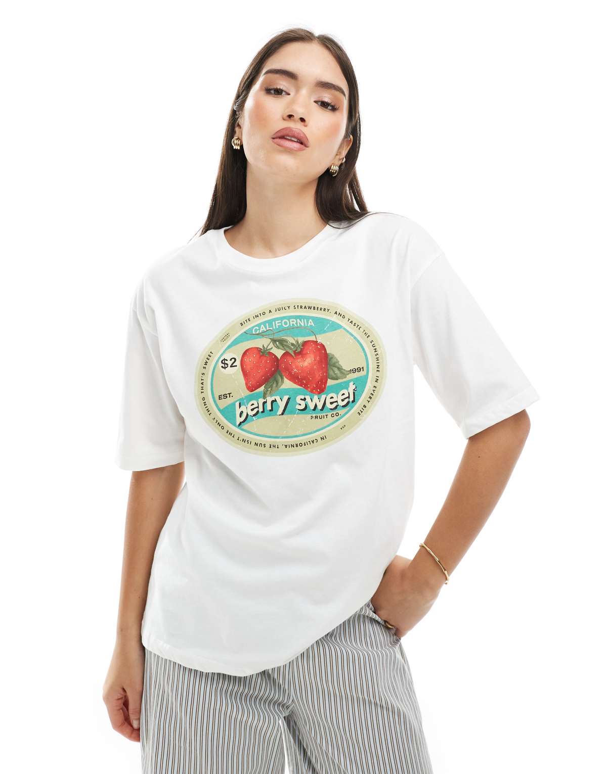 Pull&Bear vintage strawberry graphic tee in white