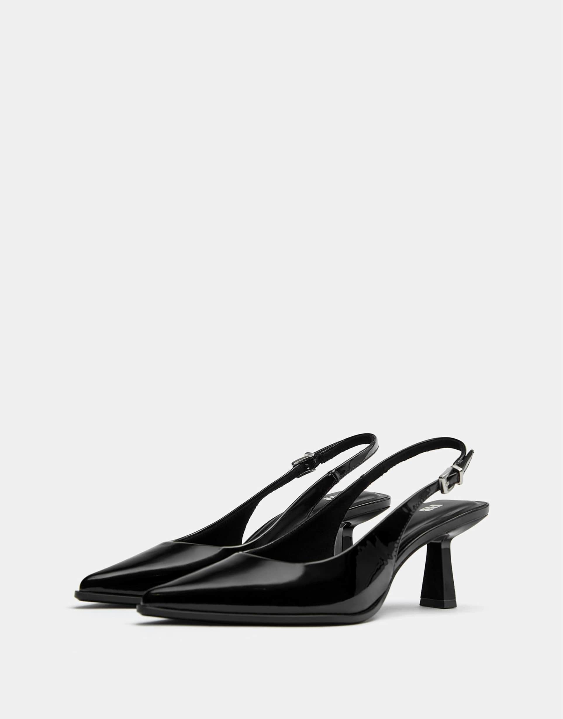 Pull&Bear Vinyl kitten heel slingback shoes in black