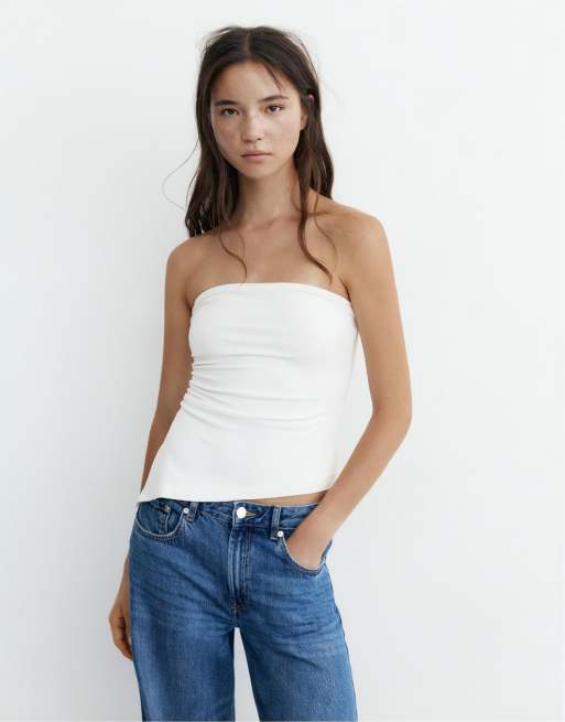 Pull&Bear – Vit, asymmetrisk bandeau-topp, 3 av 4