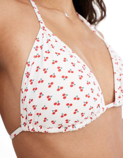 Pull&Bear – Vit bikiniöverdel med körsbärsmönster och trekantsmodell, 2 av 4