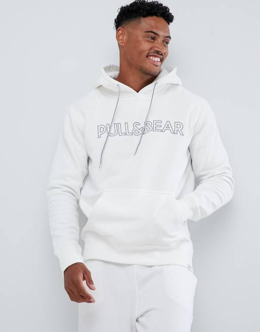 Pull&Bear – Vit huvtröja med logga, 3 av 4
