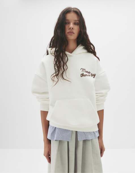 Pull&Bear – Vit huvtröja med texttryck - view 1