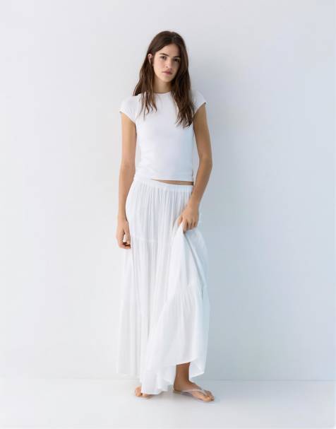 Pull&Bear – Vit, panelsydd midikjol - view 1