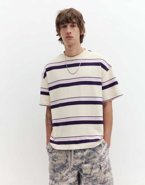 Pull&Bear – Vit, randig t-shirt med korta ärmar - view 1