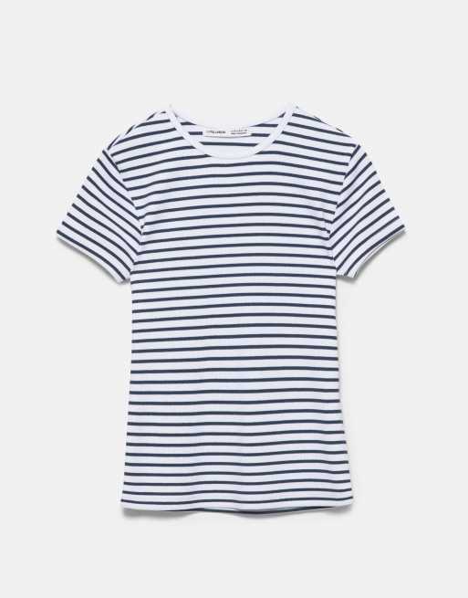 Pull&Bear – Vit, ribbad t-shirt med korta ärmar, 5 av 7