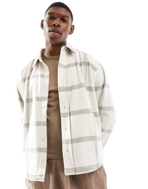 Pull&Bear – Vit, rutig skjorta i flanell - view 1
