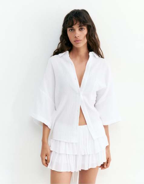 Pull&Bear – Vit skort med volanger - view 1