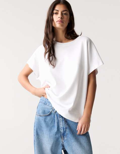 Pull&Bear – Vit t-shirt i oversize med vida ärmar - view 1