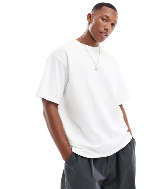 Pull&Bear – Vit t-shirt i oversize-modell