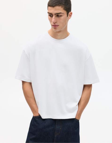 Pull&Bear – Vit t-shirt med boxig passform - view 1