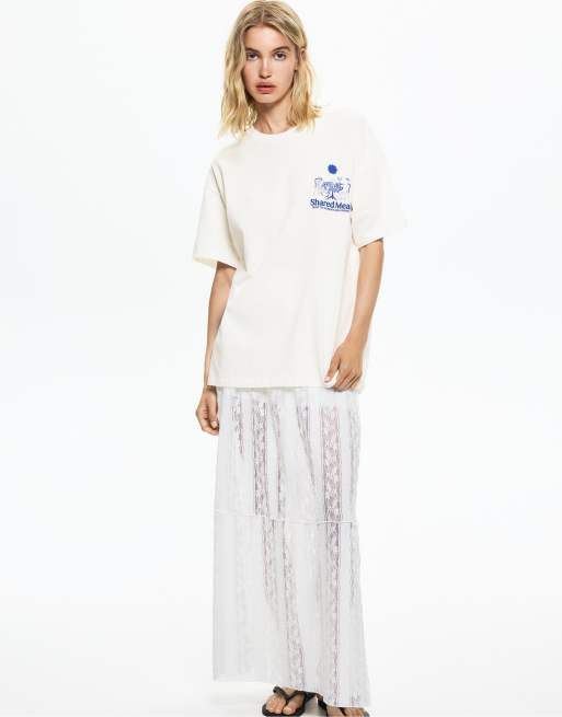 Pull&Bear – Vit t-shirt med djurtryck