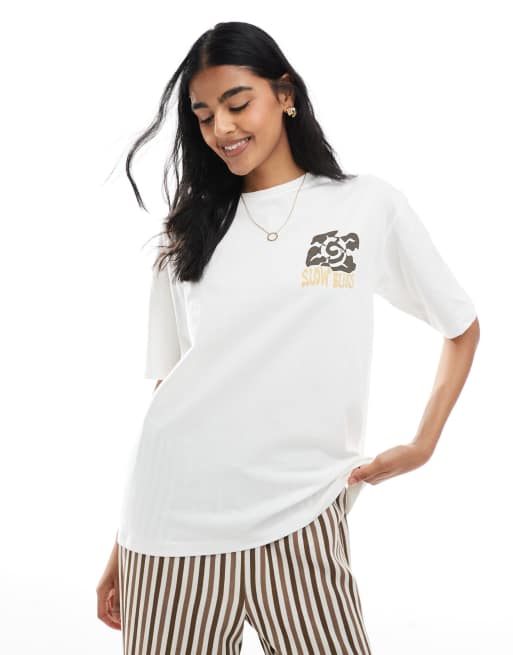Pull&Bear – Vit t-shirt med Slow Bliss- och soltryck, 2 av 4