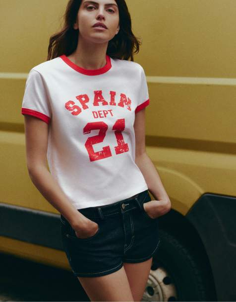 Pull&Bear – Vit t-shirt med Spain 21-tryck - view 1