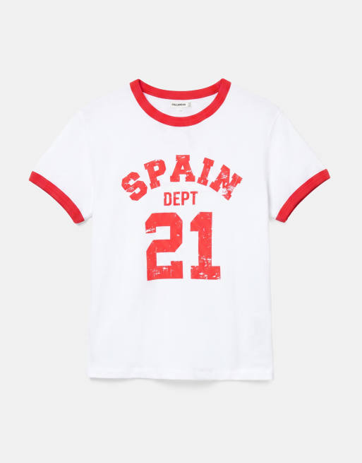 Pull&Bear – Vit t-shirt med Spain 21-tryck, 4 av 4