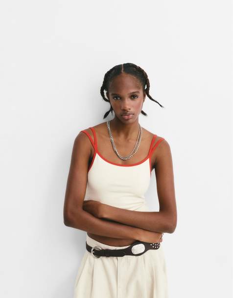 Pull&Bear – Vit topp med dubbla axelband - view 1