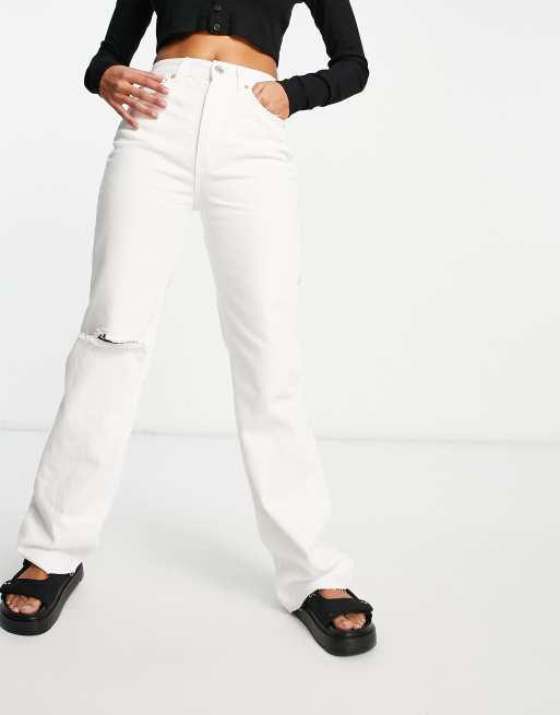 Pull&Bear – Vita 90-tals jeans med rak passform