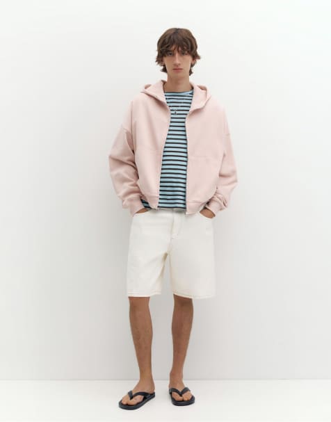 Pull&Bear – Vita, baggy bermudashorts i denim med avslappnad passform - view 1
