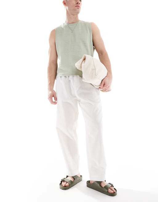 Pull&Bear – Vita byxor i linnemix