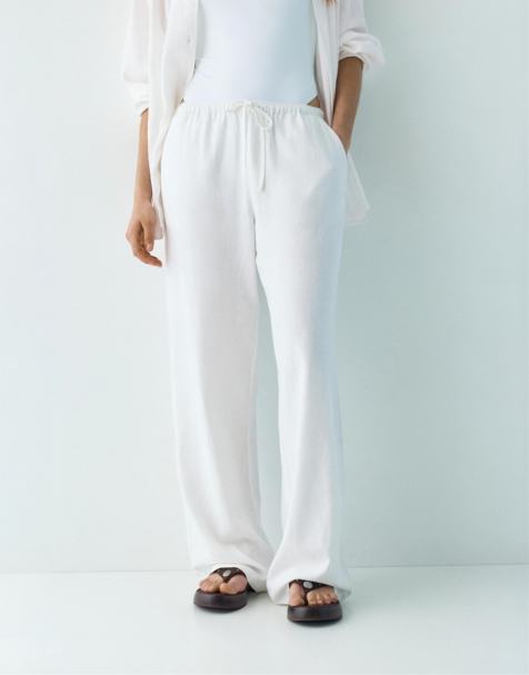 Pull&Bear – Vita byxor i linnemix - view 1