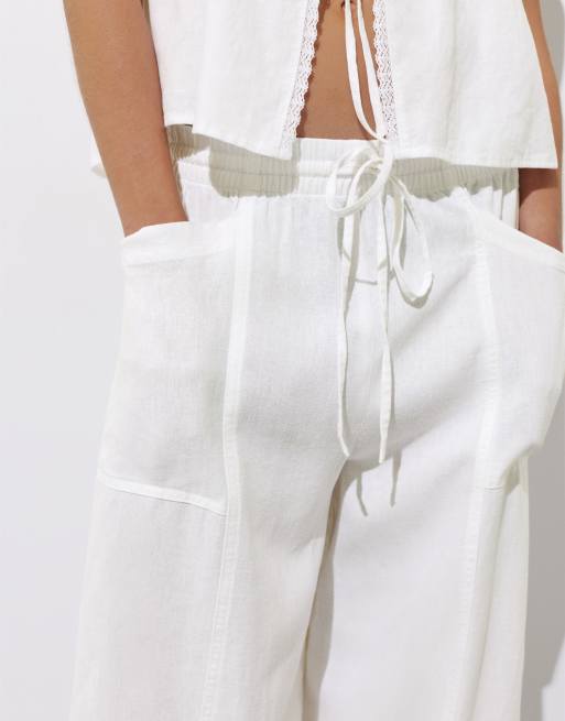 Pull&Bear – Vita byxor i linnemix, 3 av 4