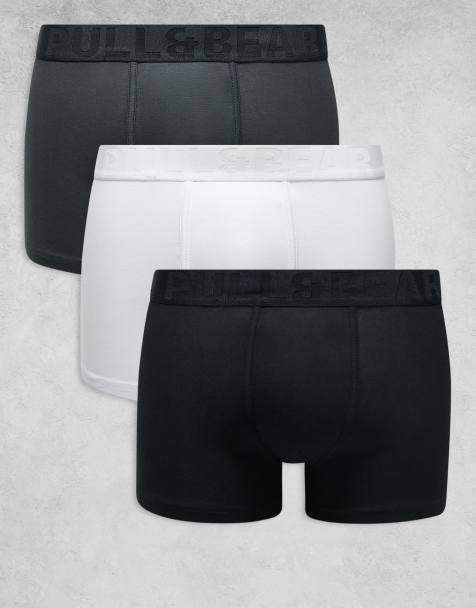 Pull&Bear – Vita, grå och svarta boxershorts med kontrasterande midjeband, 3-pack - view 1
