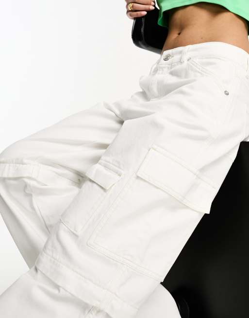 Pull&Bear – Vita jeans med vida ben och cargodetaljer, 2 av 5