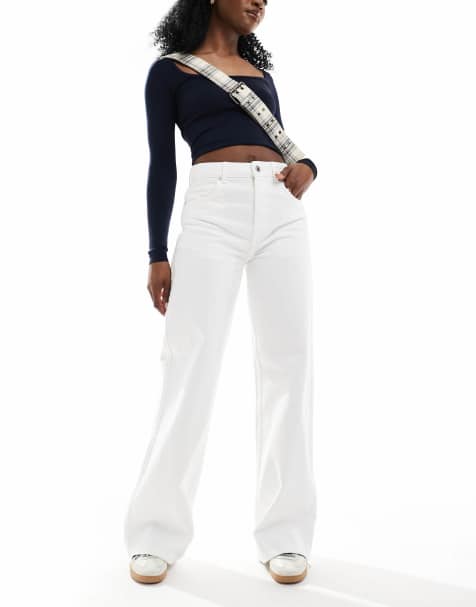 Pull&Bear – Vita jeans med vida ben och hög midja - view 1