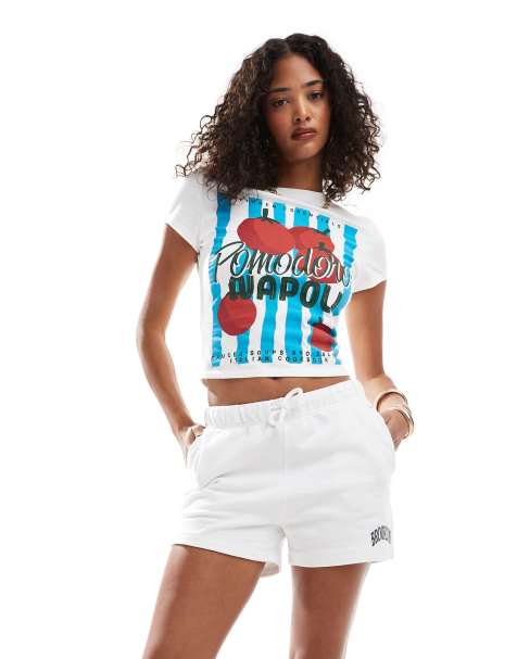 Pull&Bear – Vita träningsshorts med Brooklyn-tryck - view 1