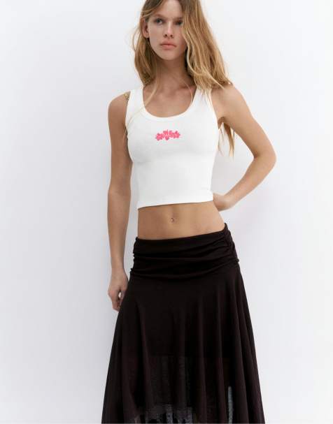 Pull&Bear – Vitt linne med broderad chili - view 1