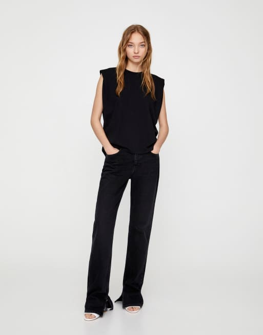 Pull Bear volume shoulder t shirt in black ASOS