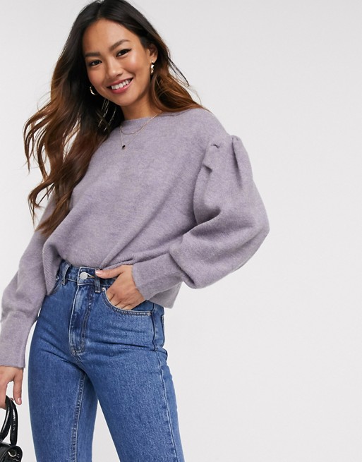 Pull&Bear volume sleeve jumper in lilac